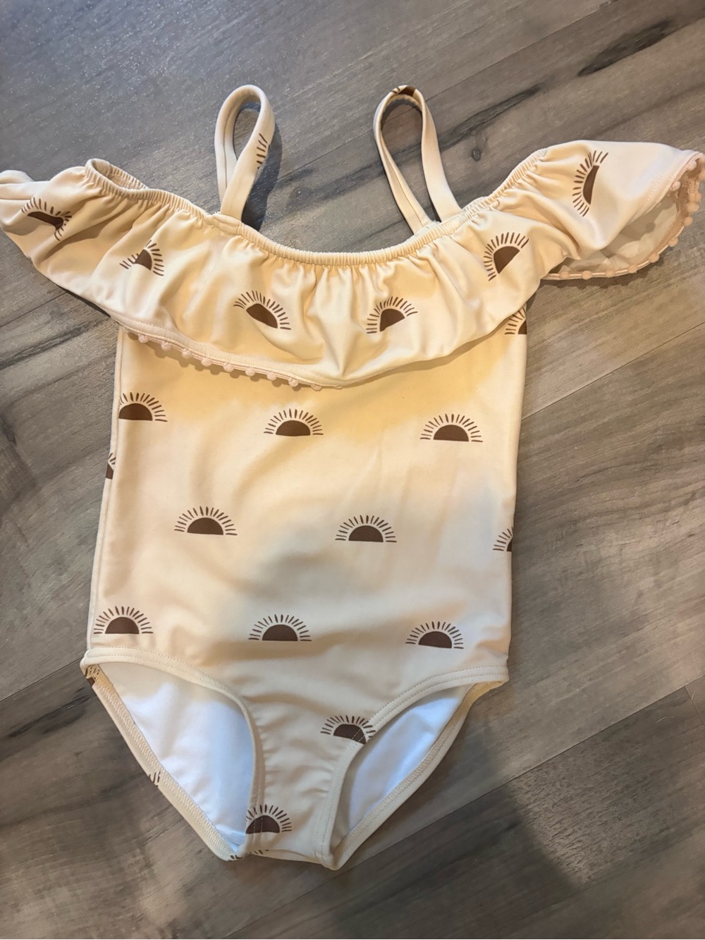 Rylee + Cru Cream One-Piece Swimsuit with Brown Sun Print 18-24 months